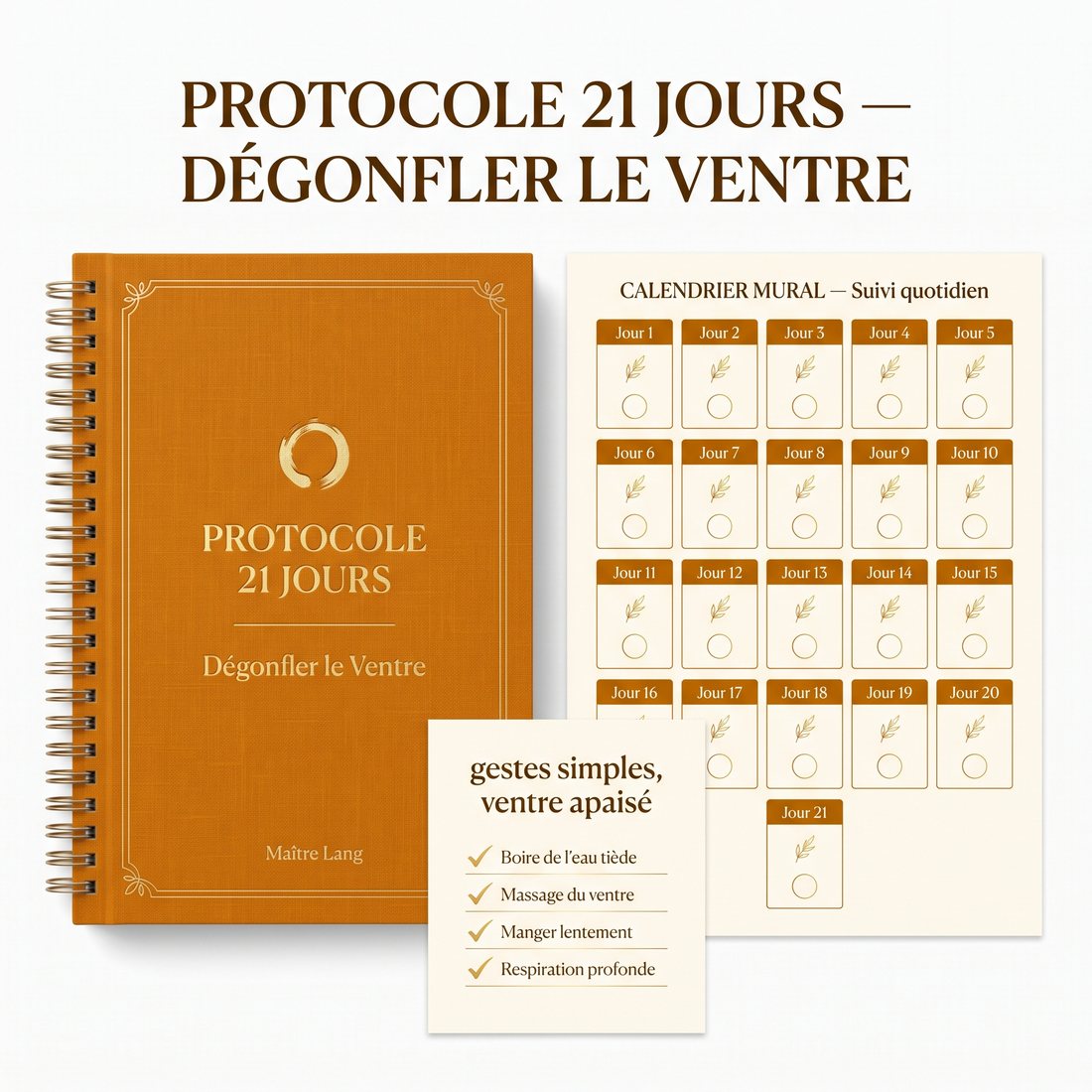 Le Protocole 21 Jours — Dégonfler le Ventre — guide, audios et recettes sur téléphone, tablette et livre
